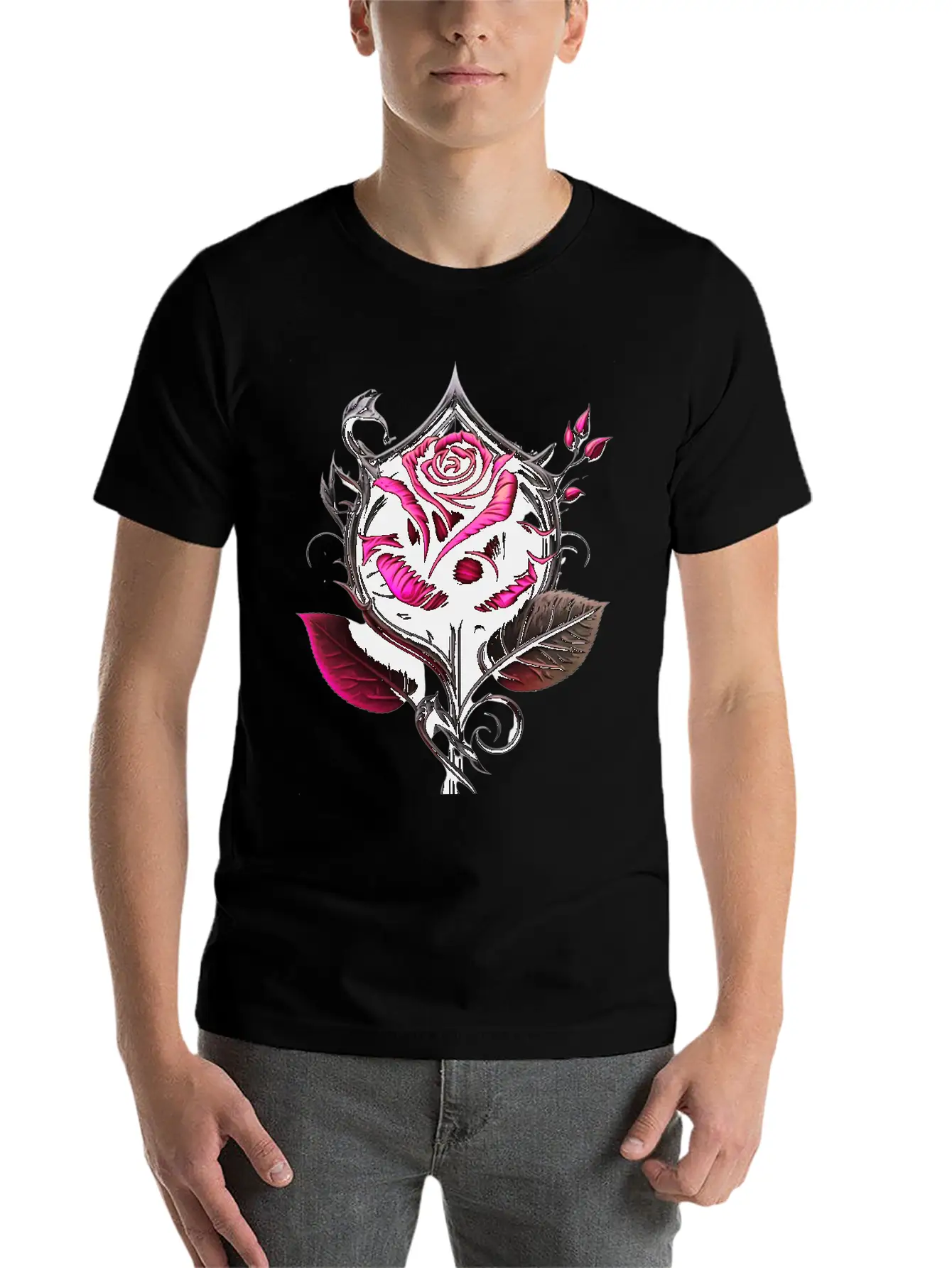 Pink Rose Breathable Graphic T-Shirt – Perfect For Casual Days