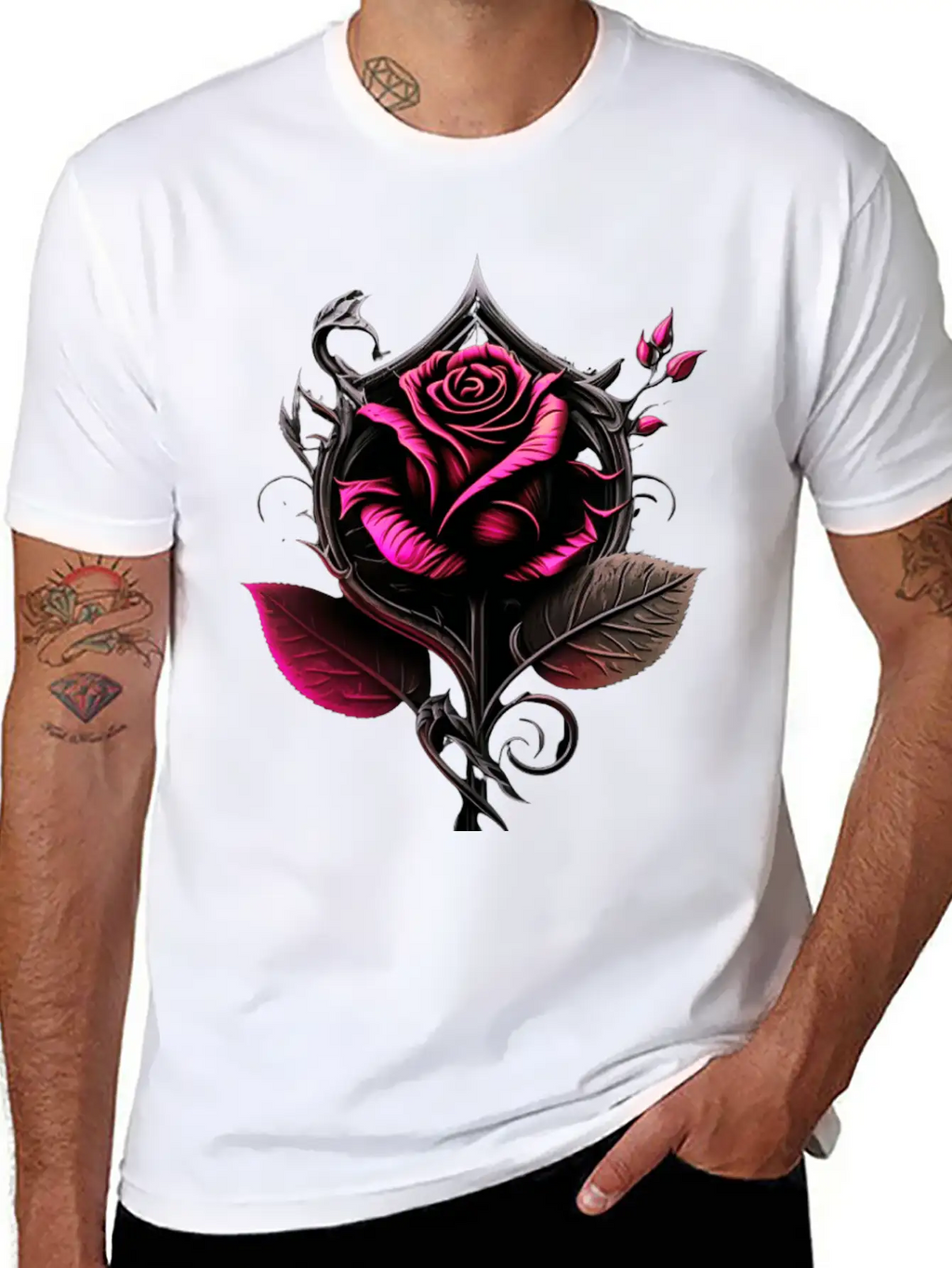 Pink Rose Breathable Graphic T-Shirt – Perfect For Casual Days