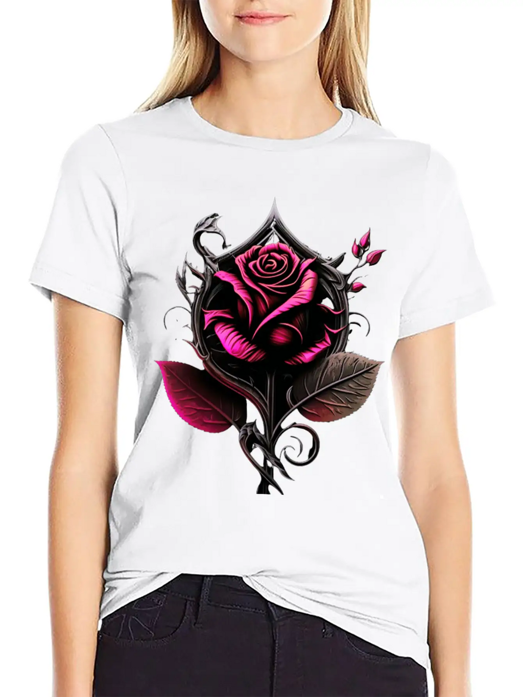 Pink Rose Breathable Graphic T-Shirt – Perfect For Casual Days