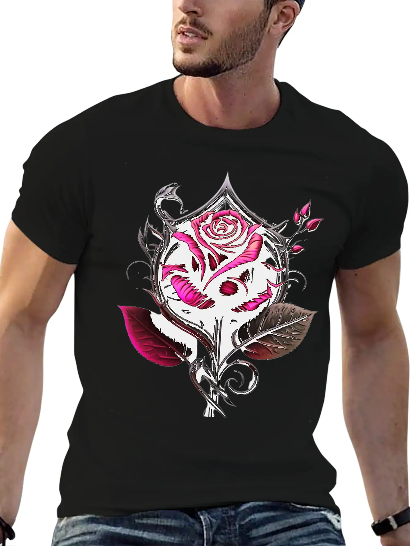 Pink Rose Breathable Graphic T-Shirt – Perfect For Casual Days