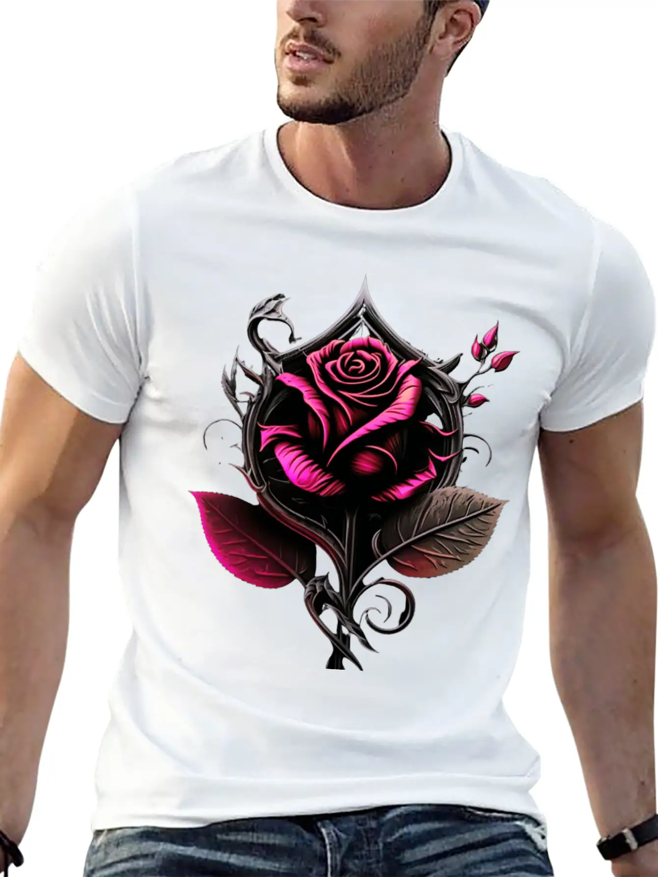 Pink Rose Breathable Graphic T-Shirt – Perfect For Casual Days