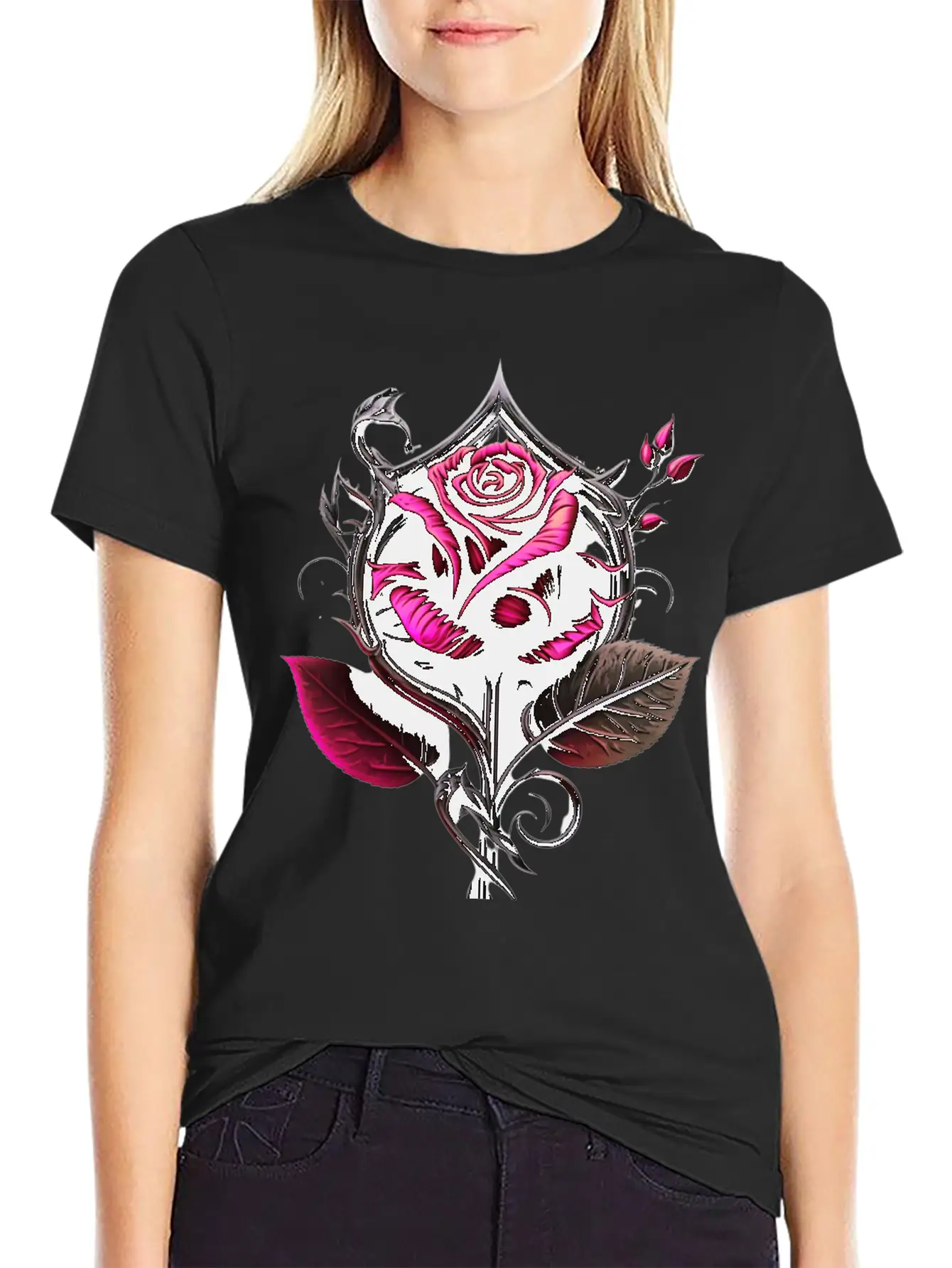 Pink Rose Breathable Graphic T-Shirt – Perfect For Casual Days