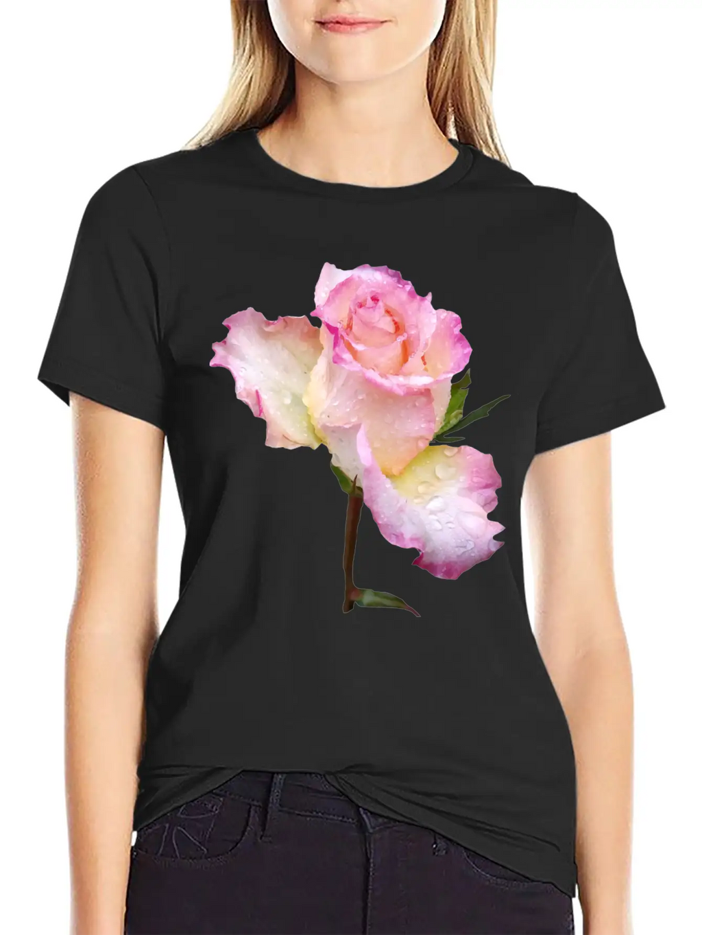Pink Rose With First Raindrops Of The Day, Roses Unisex Casual T-Shirt – Clean Design For Daily Comfort