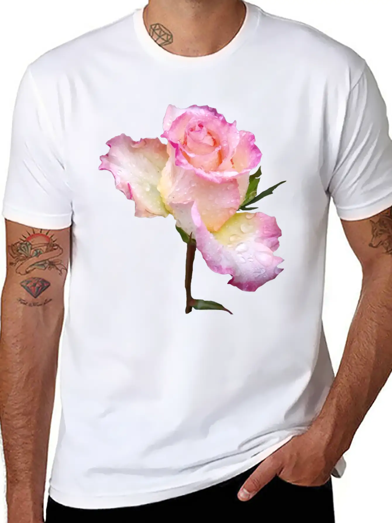 Pink Rose With First Raindrops Of The Day, Roses Unisex Casual T-Shirt – Clean Design For Daily Comfort