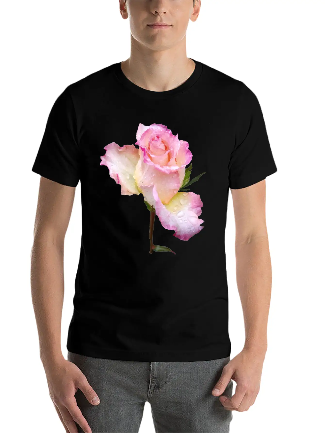 Pink Rose With First Raindrops Of The Day, Roses Unisex Casual T-Shirt – Clean Design For Daily Comfort