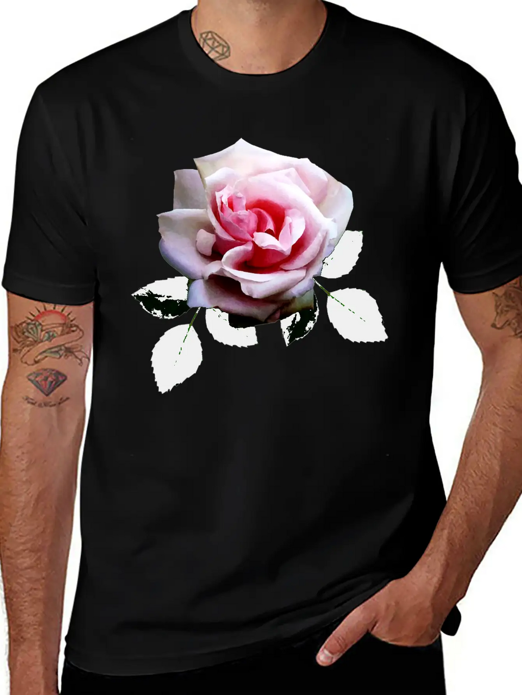 Pink Rose With Leaves Unisex Casual T-Shirt – Clean Design For Daily Comfort