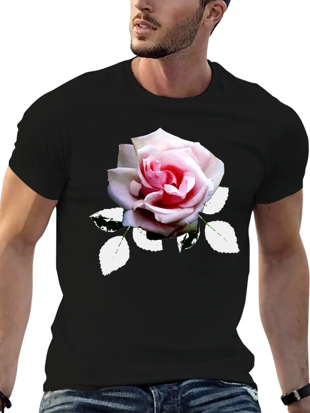 Pink Rose With Leaves Unisex Casual T-Shirt – Clean Design For Daily Comfort