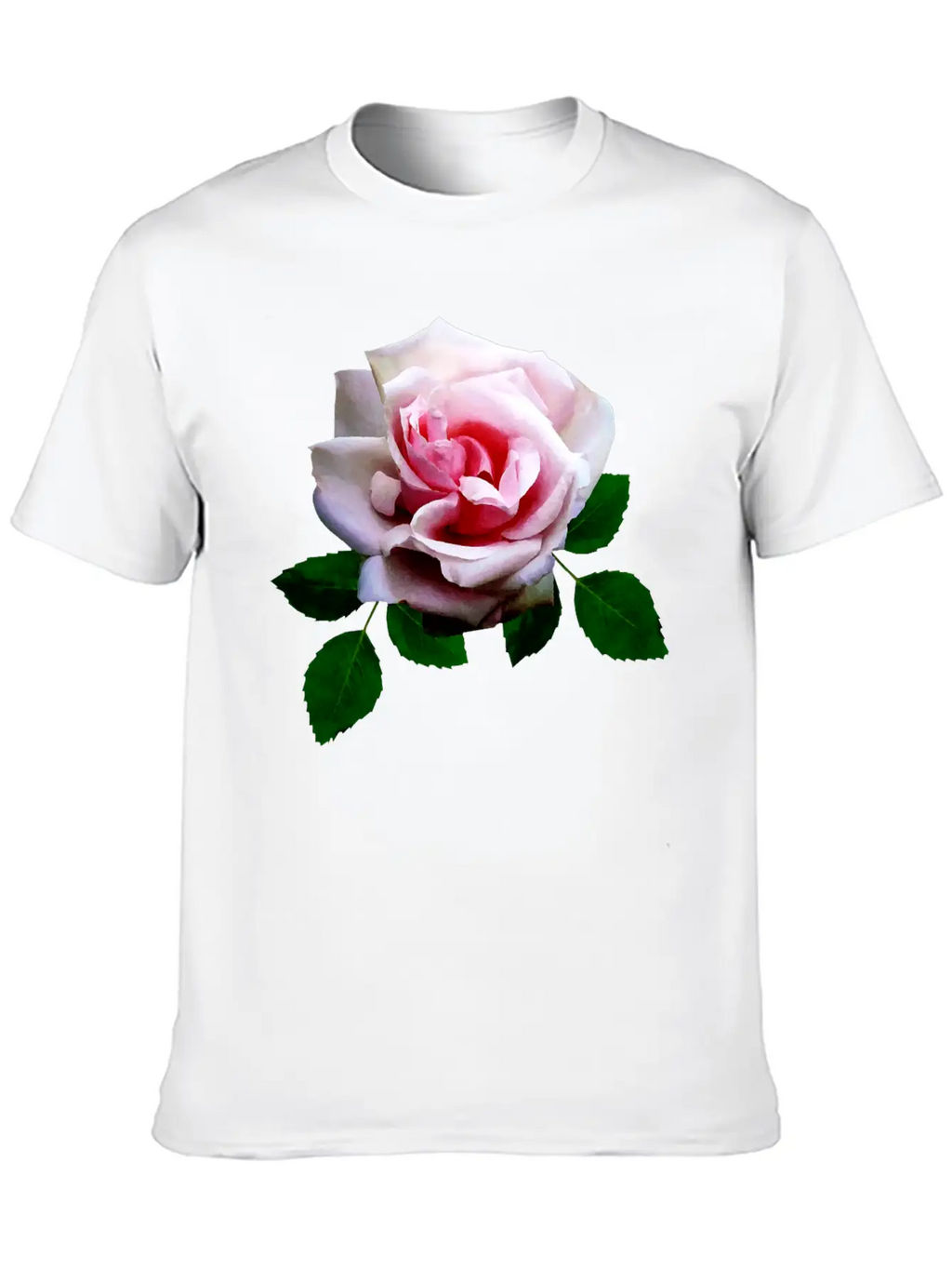 Pink Rose With Leaves Unisex Casual T-Shirt – Clean Design For Daily Comfort