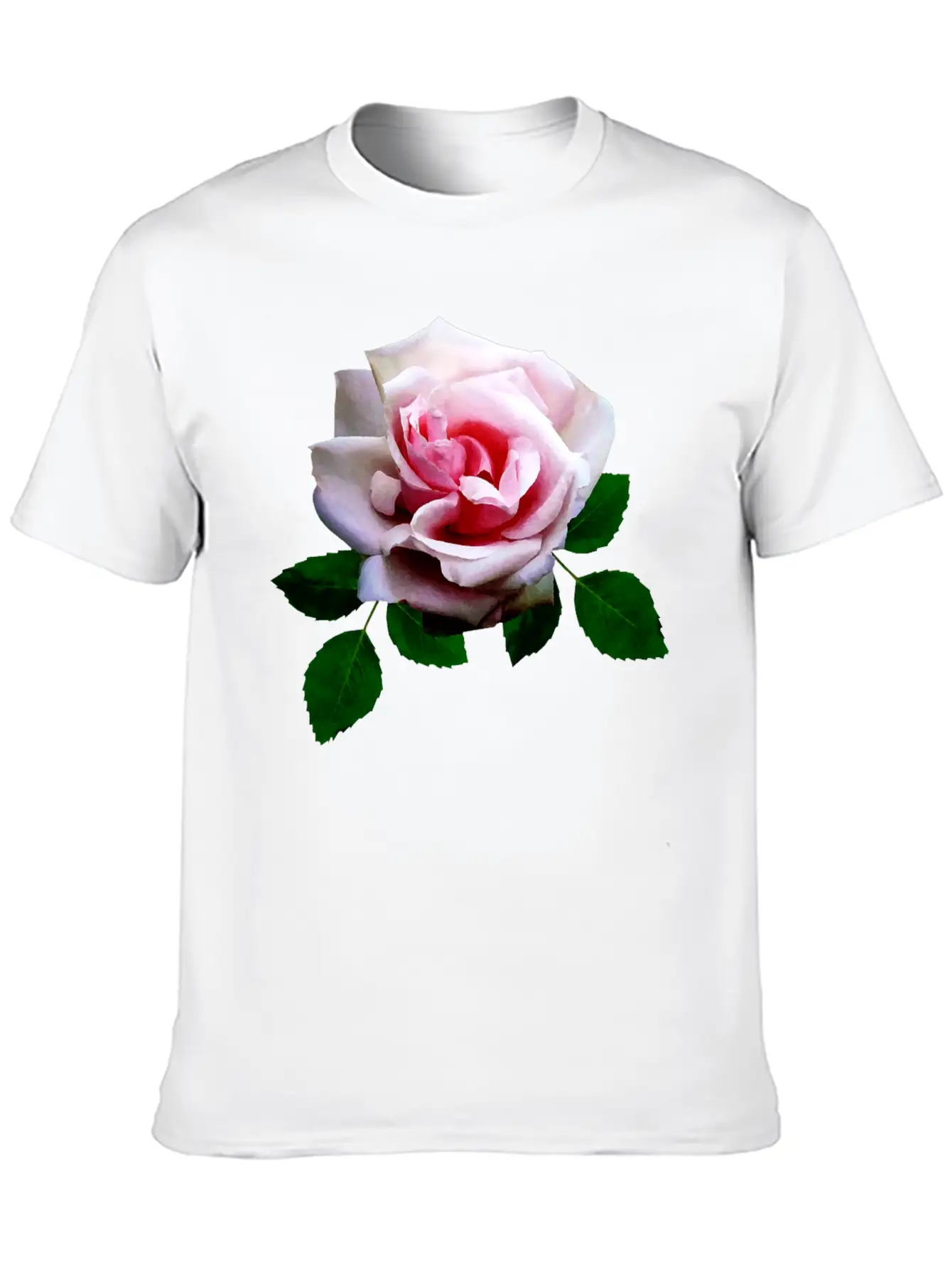 Pink Rose With Leaves Unisex Casual T-Shirt – Clean Design For Daily Comfort