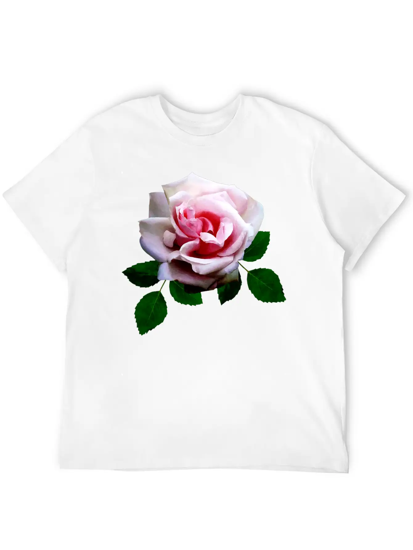 Pink Rose With Leaves Unisex Casual T-Shirt – Clean Design For Daily Comfort