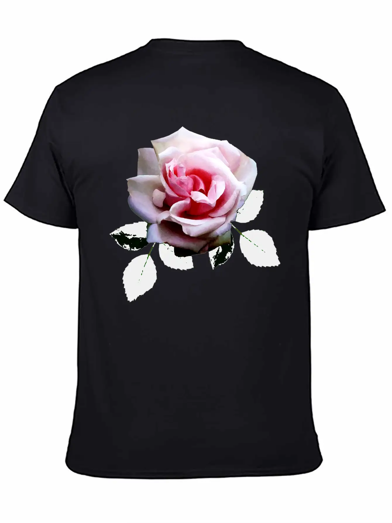 Pink Rose With Leaves Unisex Casual T-Shirt – Clean Design For Daily Comfort