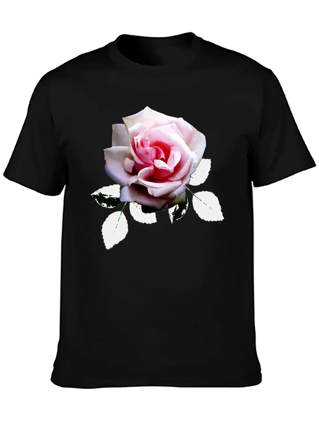 Pink Rose With Leaves Unisex Casual T-Shirt – Clean Design For Daily Comfort