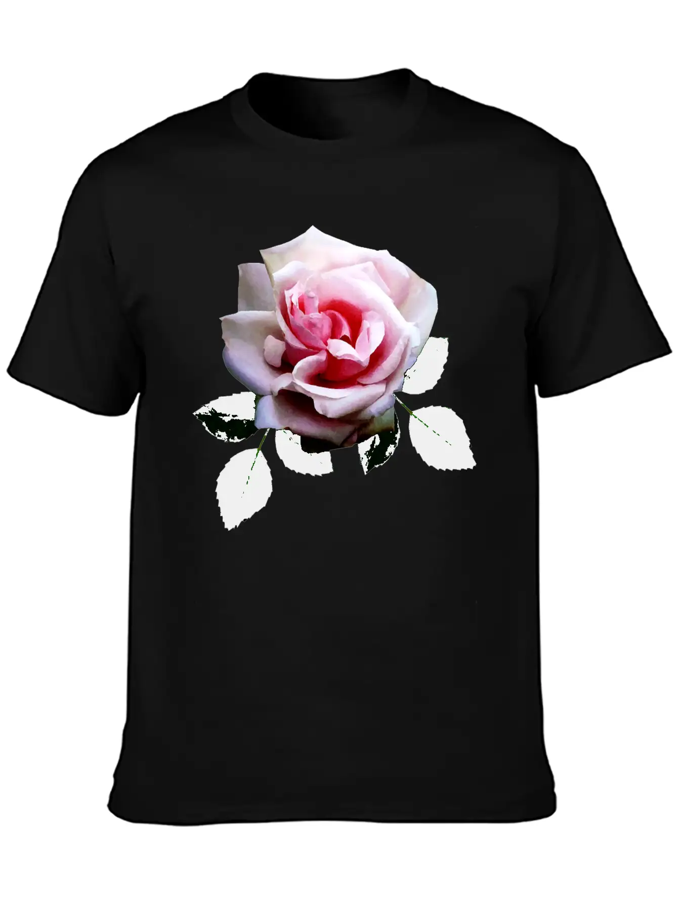 Pink Rose With Leaves Unisex Casual T-Shirt – Clean Design For Daily Comfort