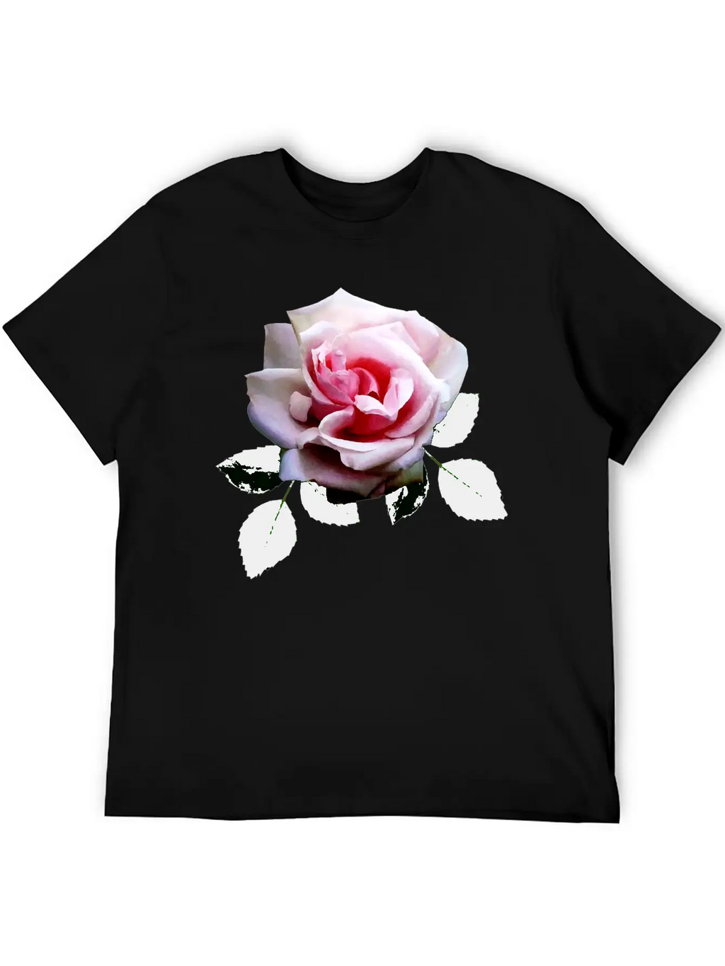 Pink Rose With Leaves Unisex Casual T-Shirt – Clean Design For Daily Comfort
