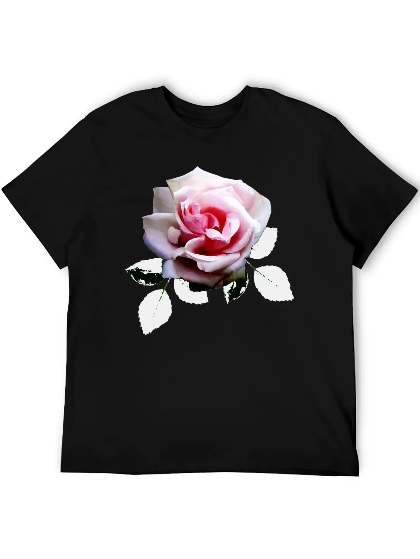 Pink Rose With Leaves Unisex Casual T-Shirt – Clean Design For Daily Comfort