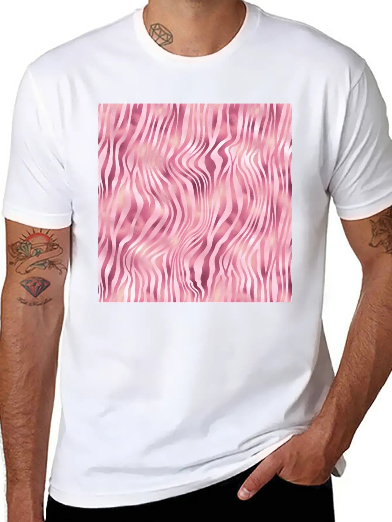 Pink Tiger Stripes Pattern Unisex Casual T-Shirt – Clean Design For Daily Comfort