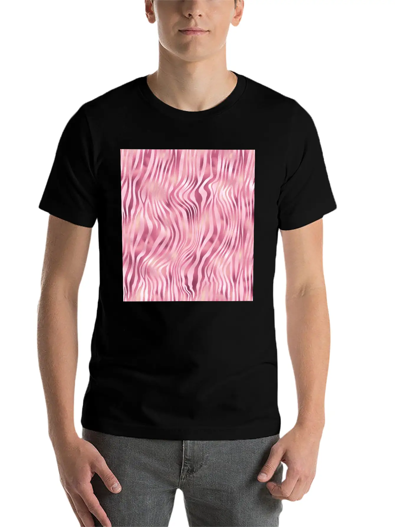 Pink Tiger Stripes Pattern Unisex Casual T-Shirt – Clean Design For Daily Comfort
