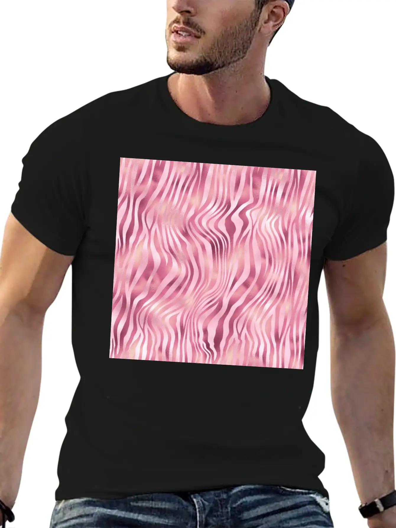 Pink Tiger Stripes Pattern Unisex Casual T-Shirt – Clean Design For Daily Comfort