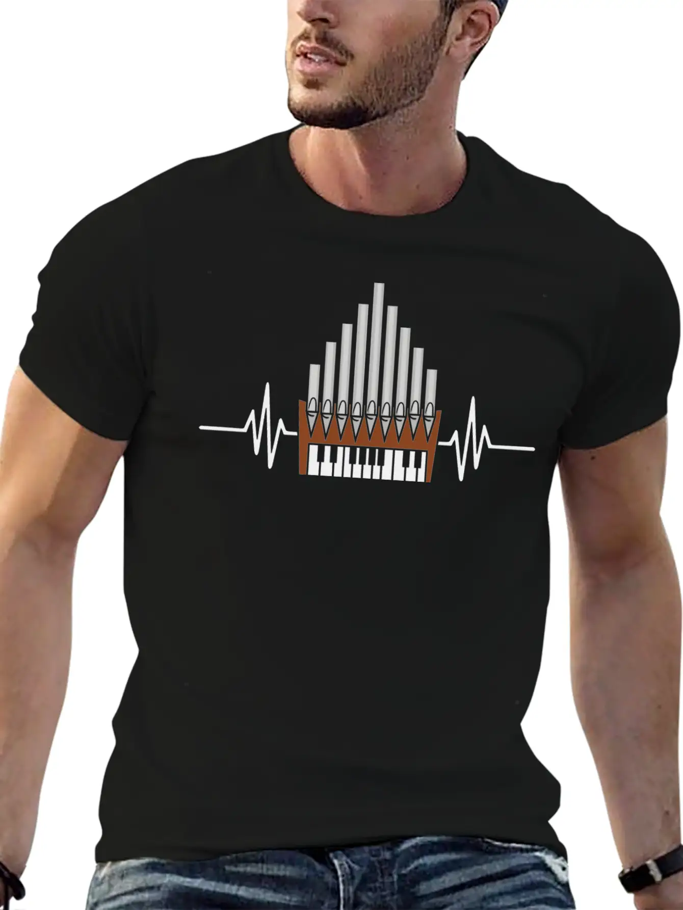 Pipe Organ Instrument Pipes Church Organ Heartbeat Unisex Casual T-Shirt – Clean Design For Daily Comfort