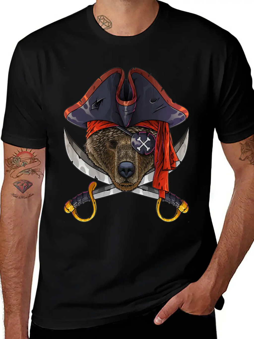Pirate Bear Jolly Roger Halloween Costume Crossbon Unisex Short Sleeve Soft Cotton T-Shirt – Casual Everyday Wear