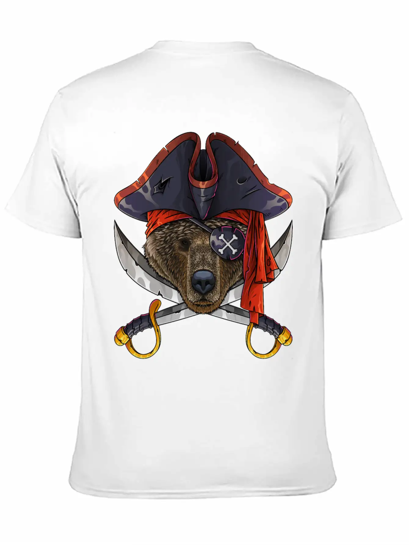 Pirate Bear Jolly Roger Halloween Costume Crossbon Unisex Short Sleeve Soft Cotton T-Shirt – Casual Everyday Wear