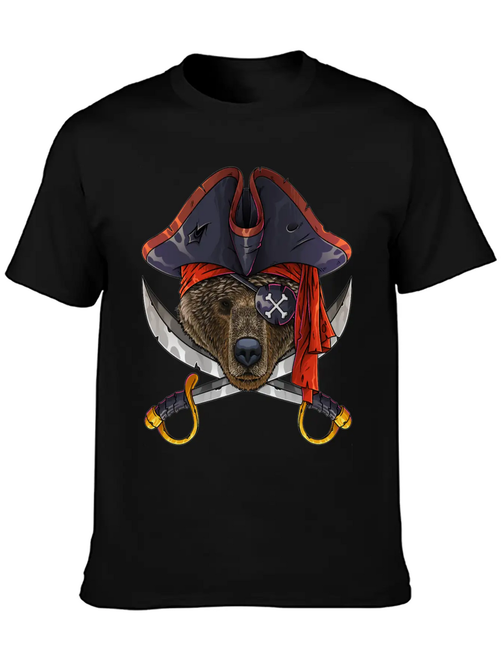 Pirate Bear Jolly Roger Halloween Costume Crossbon Unisex Short Sleeve Soft Cotton T-Shirt – Casual Everyday Wear
