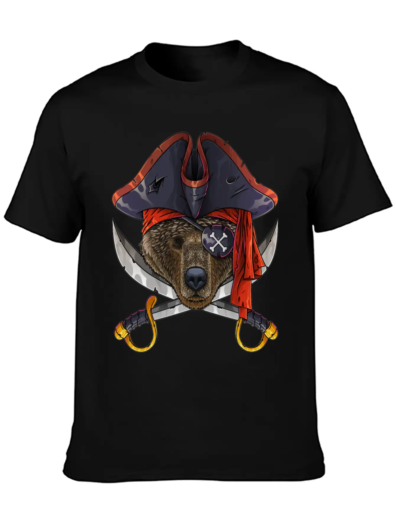 Pirate Bear Jolly Roger Halloween Costume Crossbon Unisex Short Sleeve Soft Cotton T-Shirt – Casual Everyday Wear