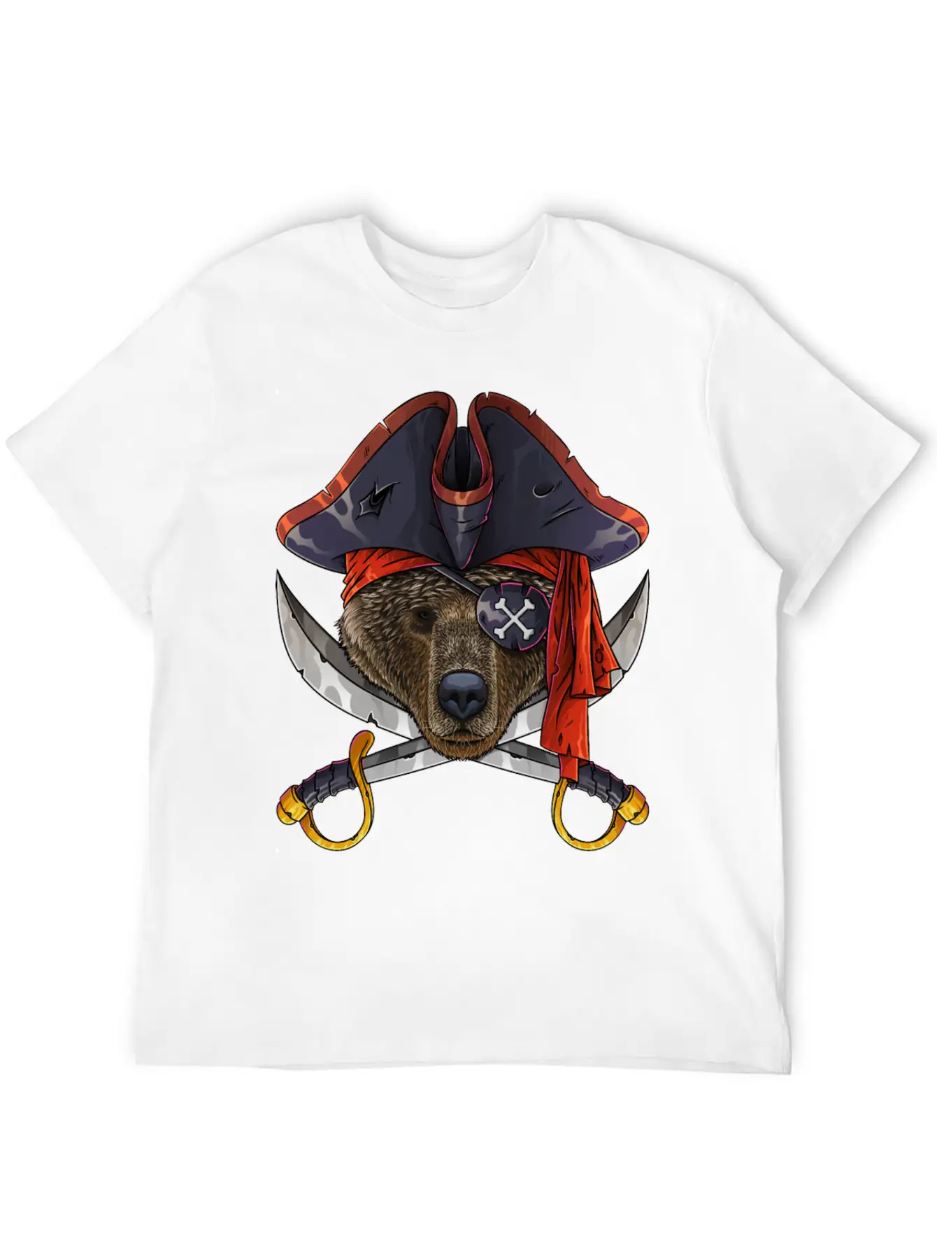 Pirate Bear Jolly Roger Halloween Costume Crossbon Unisex Short Sleeve Soft Cotton T-Shirt – Casual Everyday Wear