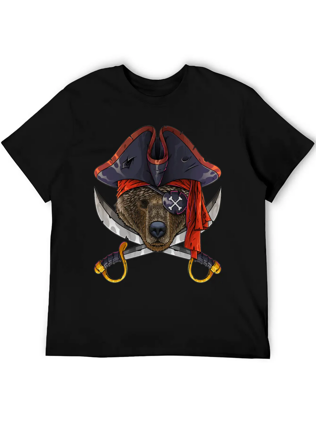 Pirate Bear Jolly Roger Halloween Costume Crossbon Unisex Short Sleeve Soft Cotton T-Shirt – Casual Everyday Wear
