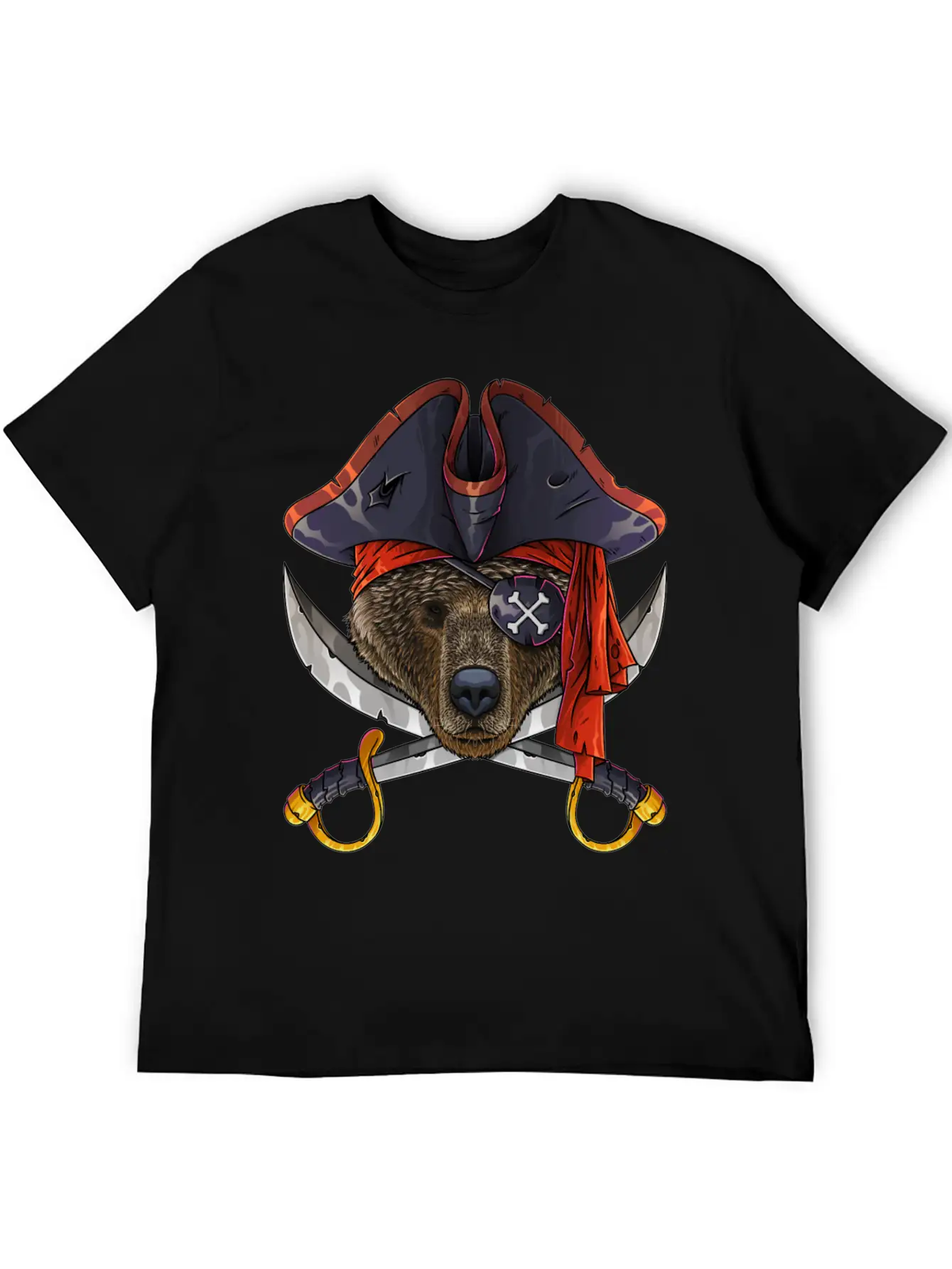 Pirate Bear Jolly Roger Halloween Costume Crossbon Unisex Short Sleeve Soft Cotton T-Shirt – Casual Everyday Wear