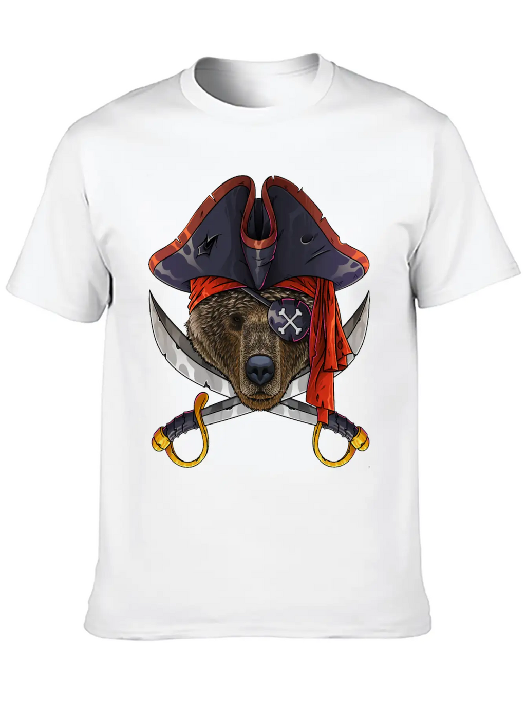 Pirate Bear Jolly Roger Halloween Costume Crossbon Unisex Short Sleeve Soft Cotton T-Shirt – Casual Everyday Wear