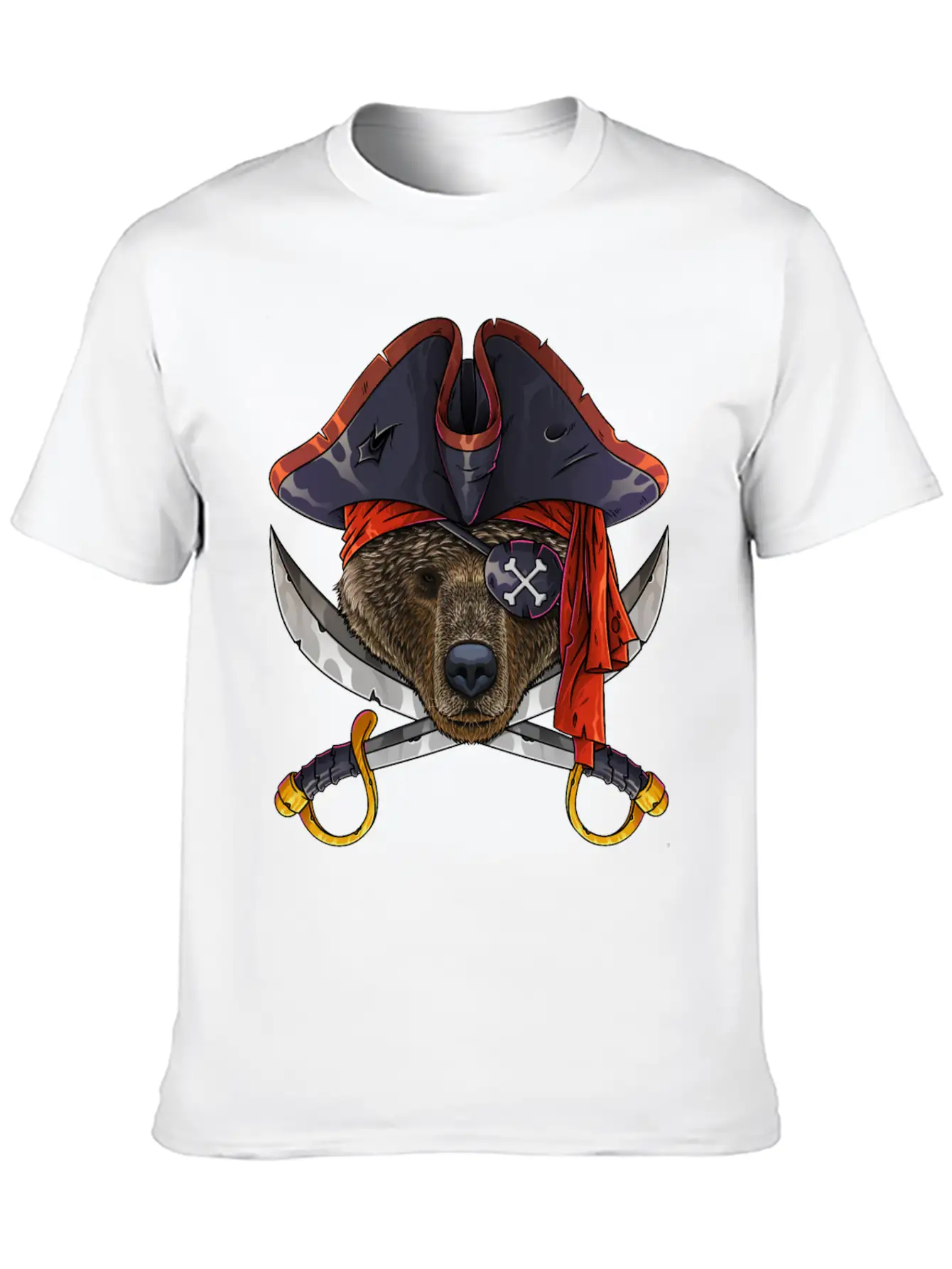 Pirate Bear Jolly Roger Halloween Costume Crossbon Unisex Short Sleeve Soft Cotton T-Shirt – Casual Everyday Wear