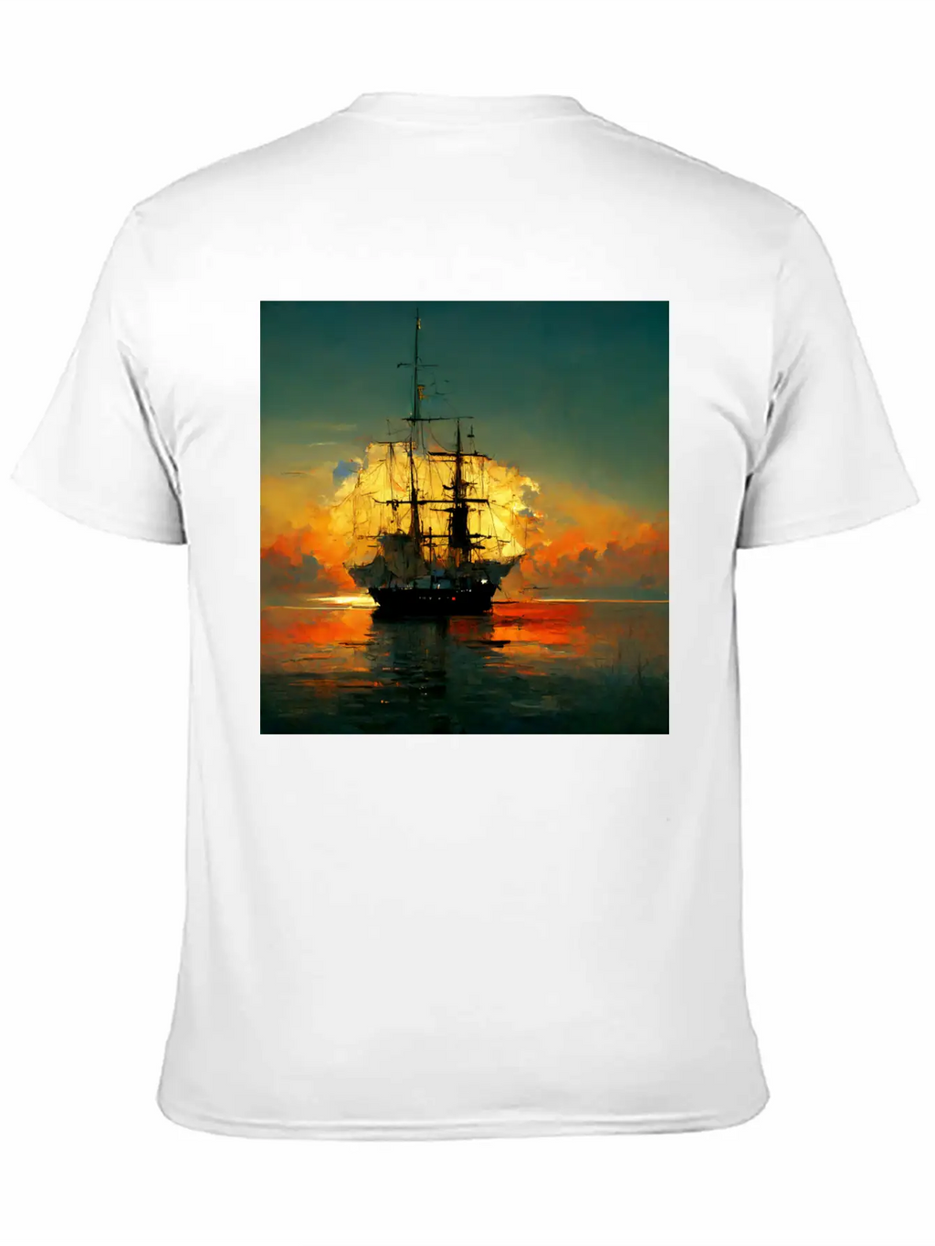 Pirates Ship In Sunset Great Scenery, Oil Paint Unisex Casual T-Shirt – Clean Design For Daily Comfort