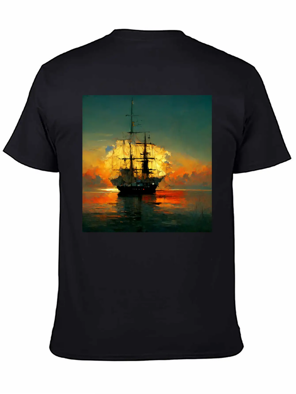 Pirates Ship In Sunset Great Scenery, Oil Paint Unisex Casual T-Shirt – Clean Design For Daily Comfort