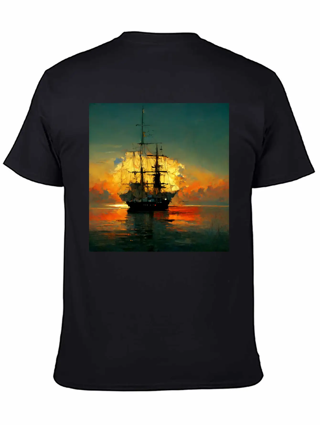 Pirates Ship In Sunset Great Scenery, Oil Paint Unisex Casual T-Shirt – Clean Design For Daily Comfort