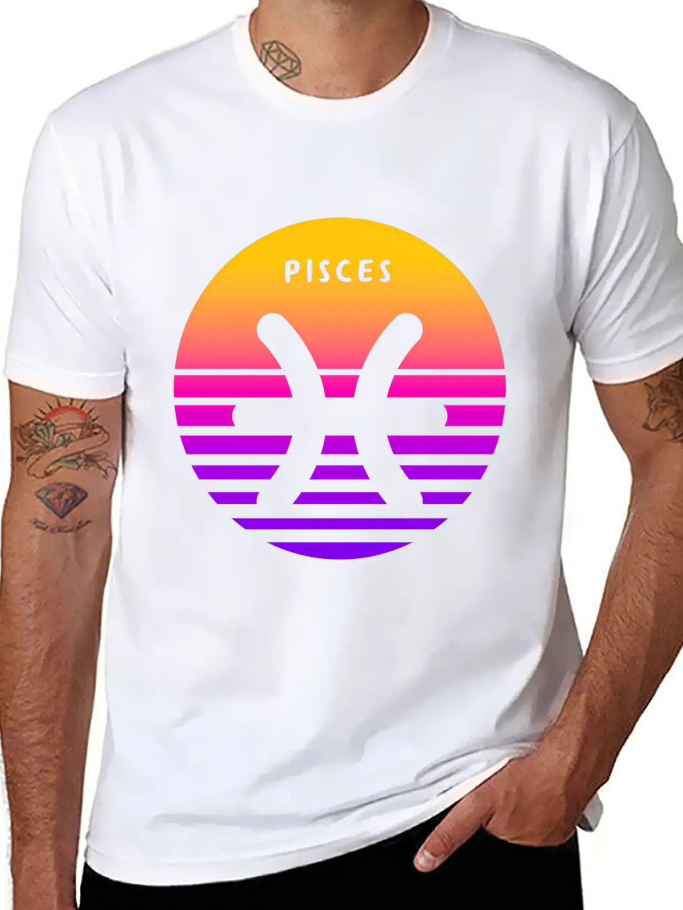 Pisces Zodiac Sign Sunset Pisces Unisex Short Sleeve Soft Cotton T-Shirt – Casual Everyday Wear