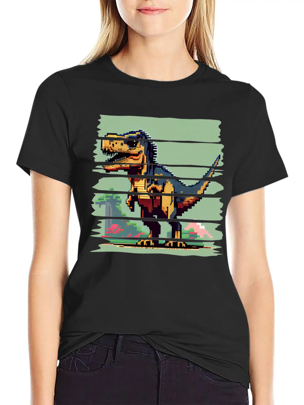 Pixel 8-bit Dinosaur Breathable Soft Cotton T-Shirt – Timeless Casual Look