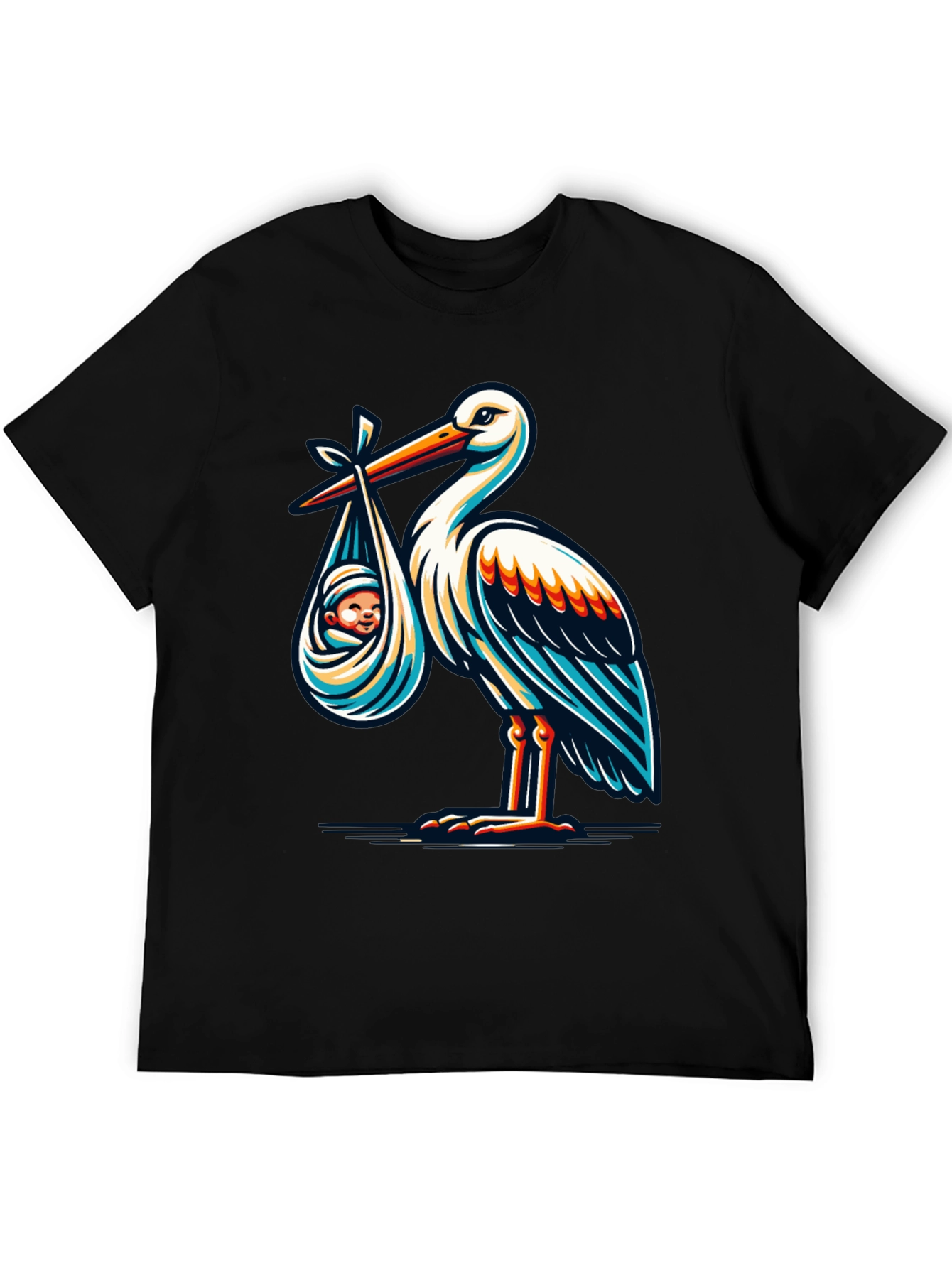 Stork & Baby Graphic T-Shirt - Black Cotton Blend