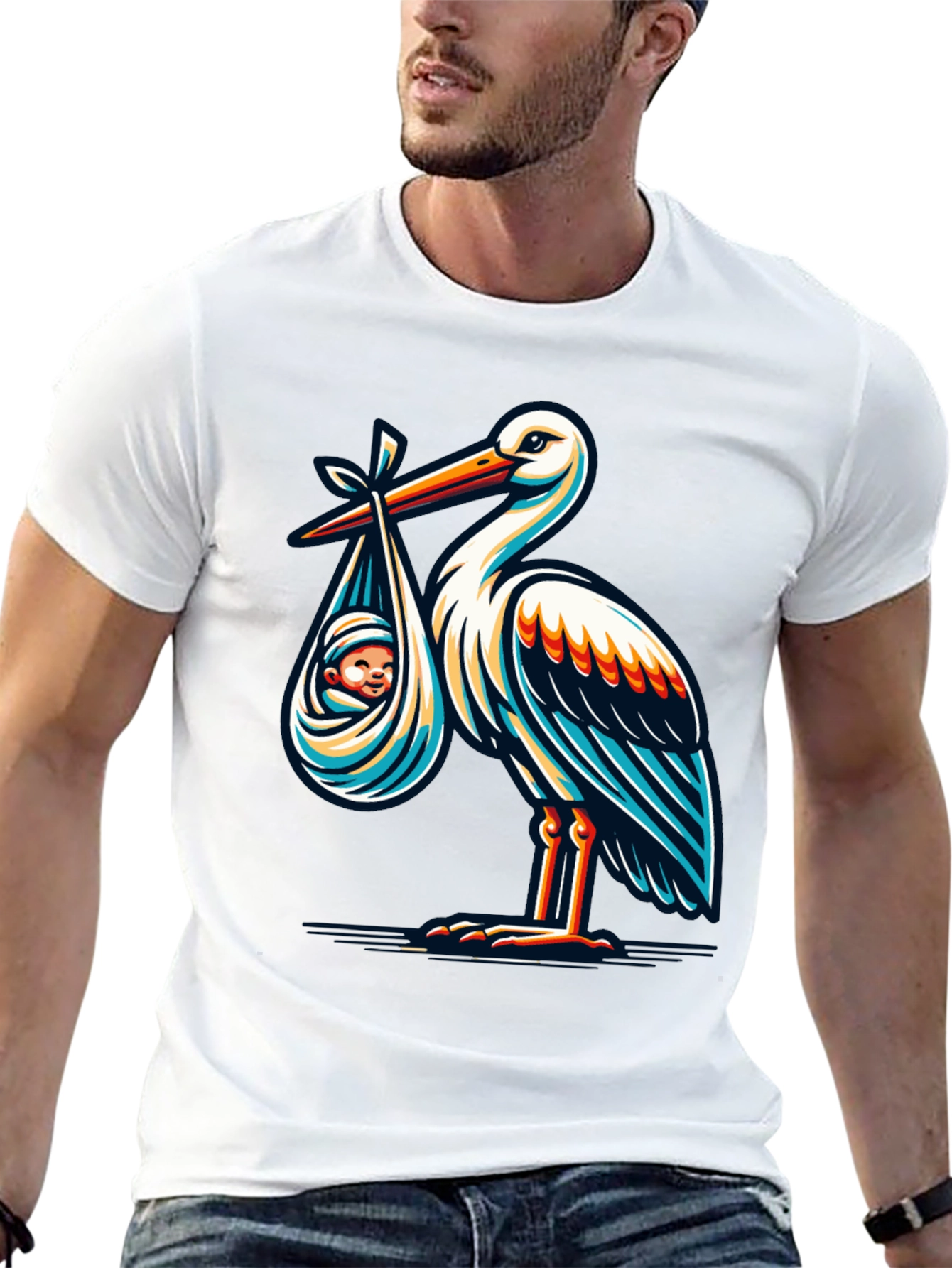 Stork & Baby Graphic T-Shirt - Black Cotton Blend