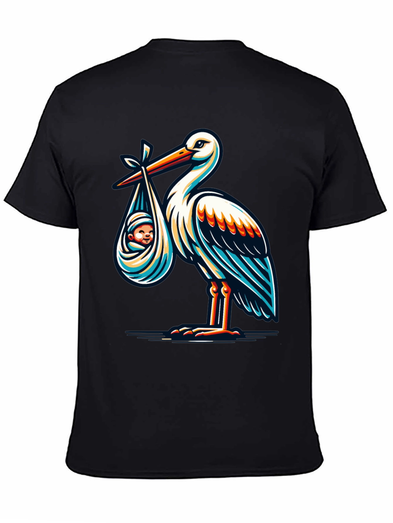 Stork & Baby Graphic T-Shirt - Black Cotton Blend