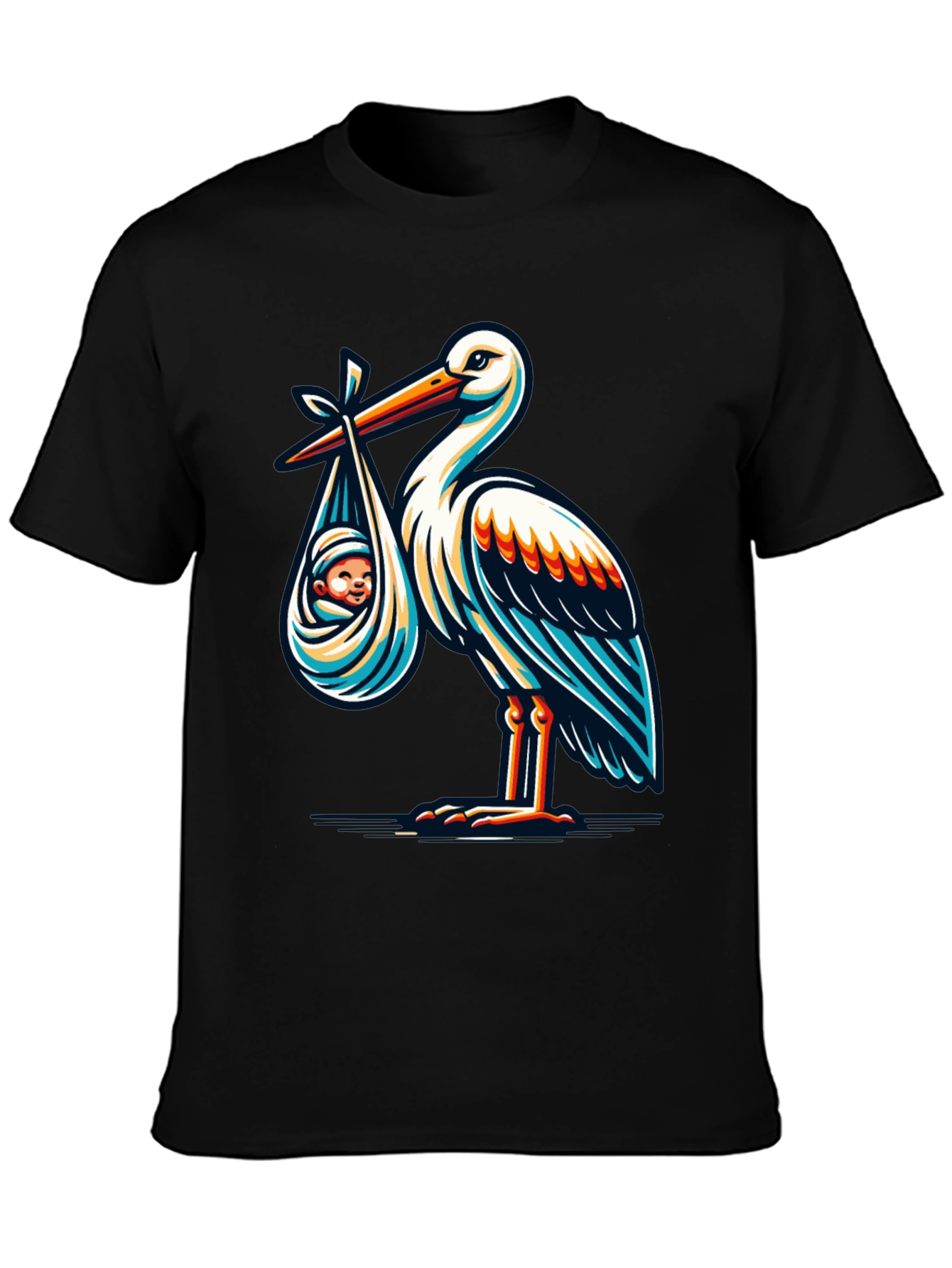 Stork & Baby Graphic T-Shirt - Black Cotton Blend