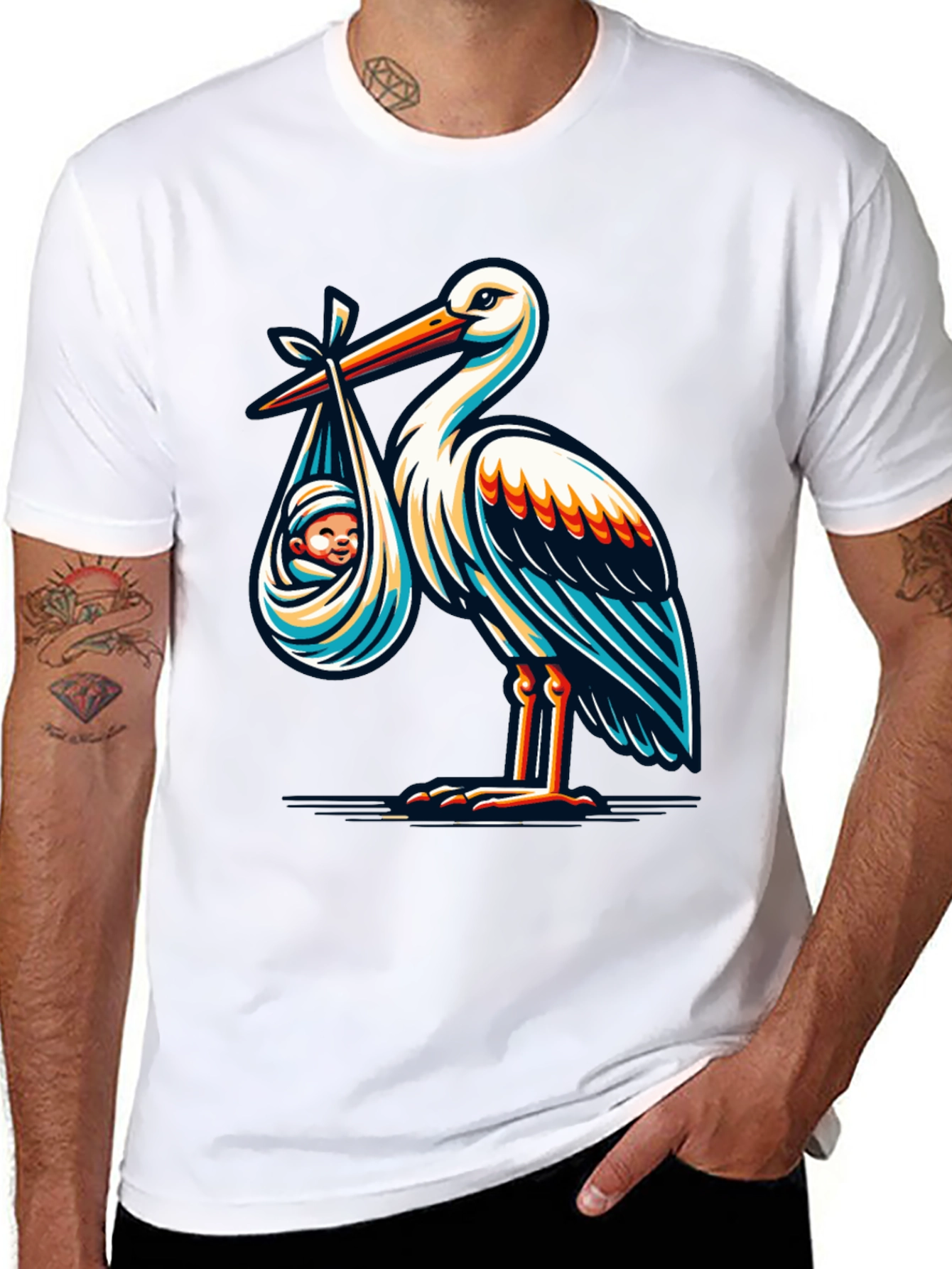 Stork & Baby Graphic T-Shirt - Black Cotton Blend