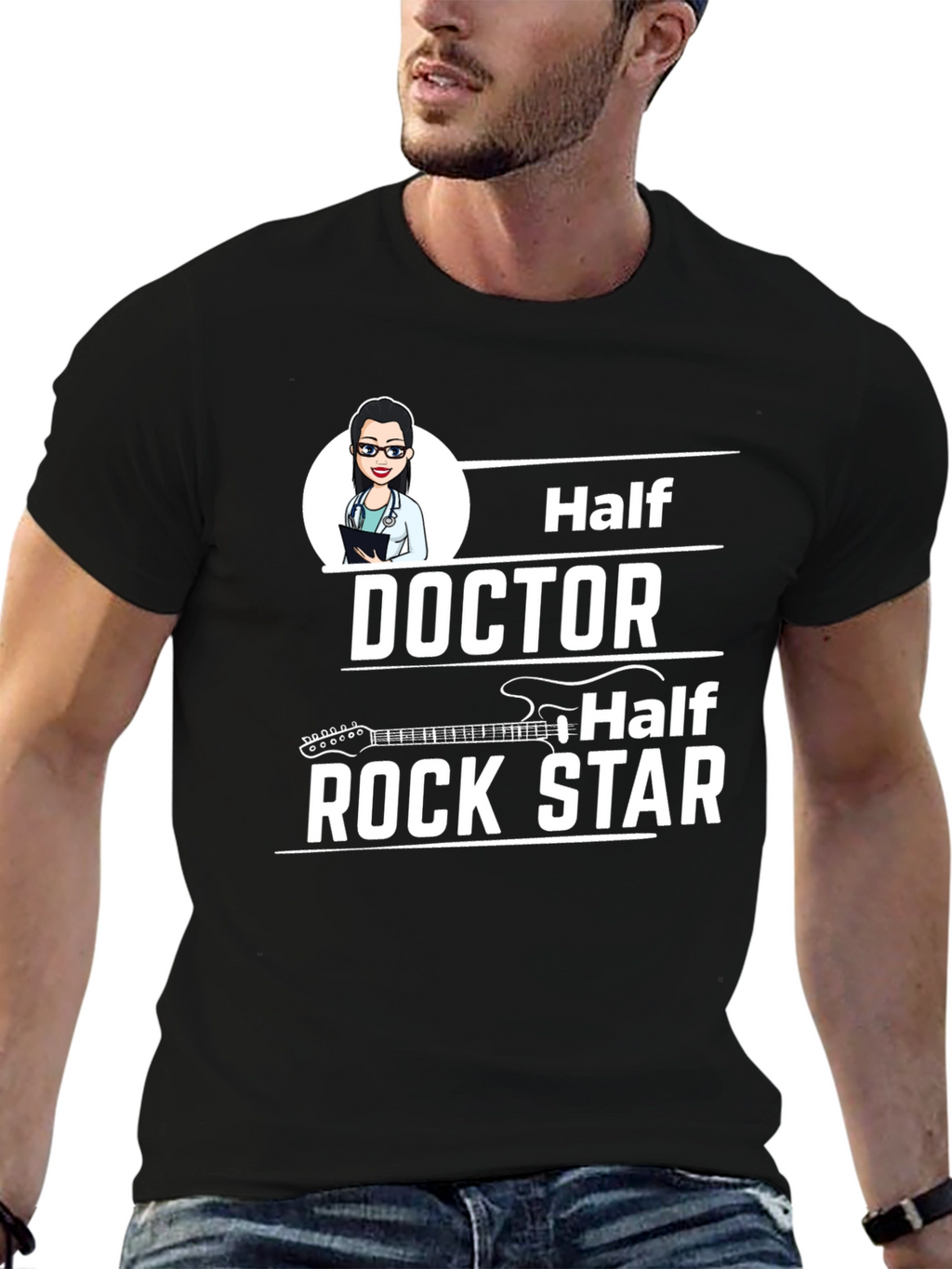 Half Doctor Half Rock Star Black T-Shirt