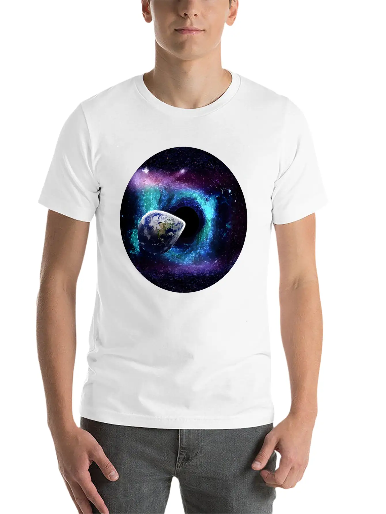 Planet Earth Swallowed By A Black Hole Gift Casual Graphic T-Shirt – Simple And Comfortable Daily Wear