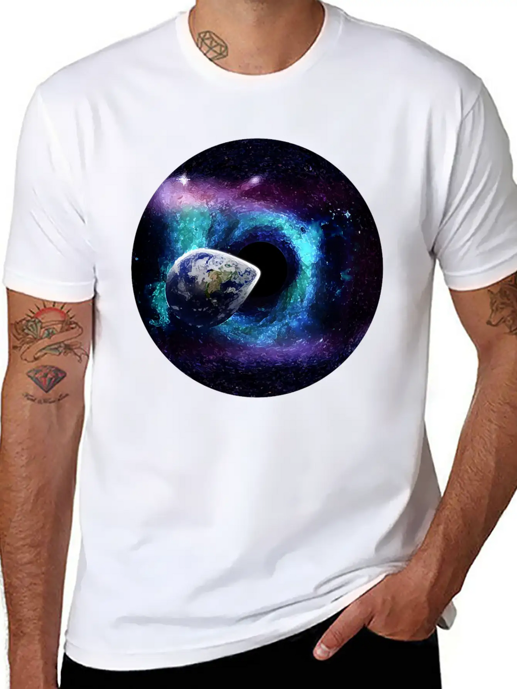 Planet Earth Swallowed By A Black Hole Gift Casual Graphic T-Shirt – Simple And Comfortable Daily Wear