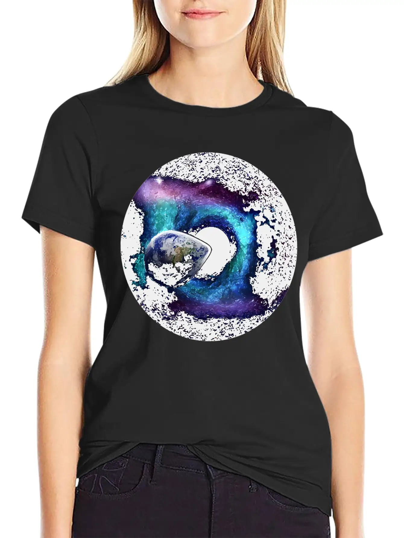 Planet Earth Swallowed By A Black Hole Gift Casual Graphic T-Shirt – Simple And Comfortable Daily Wear