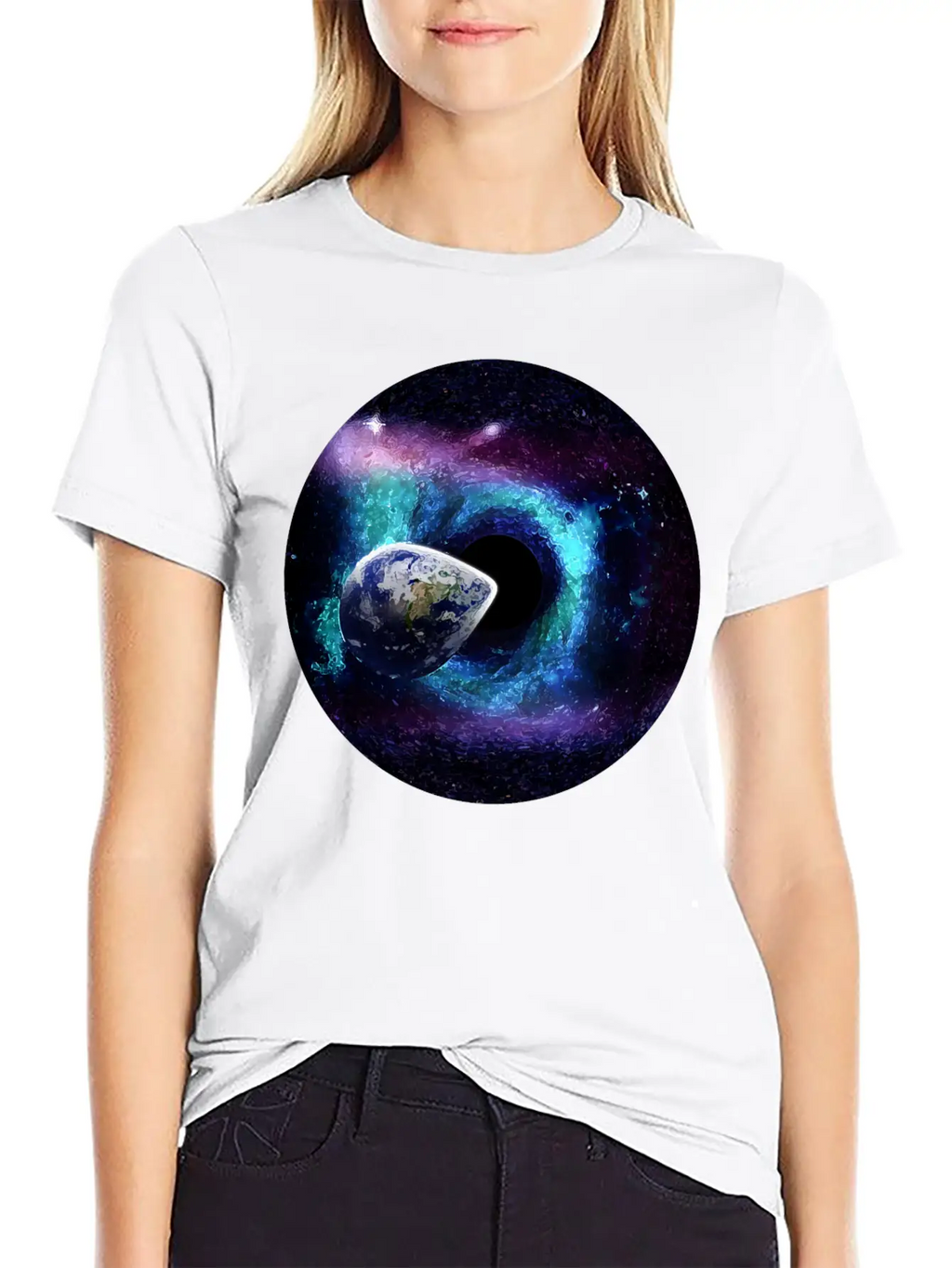 Planet Earth Swallowed By A Black Hole Gift Casual Graphic T-Shirt – Simple And Comfortable Daily Wear