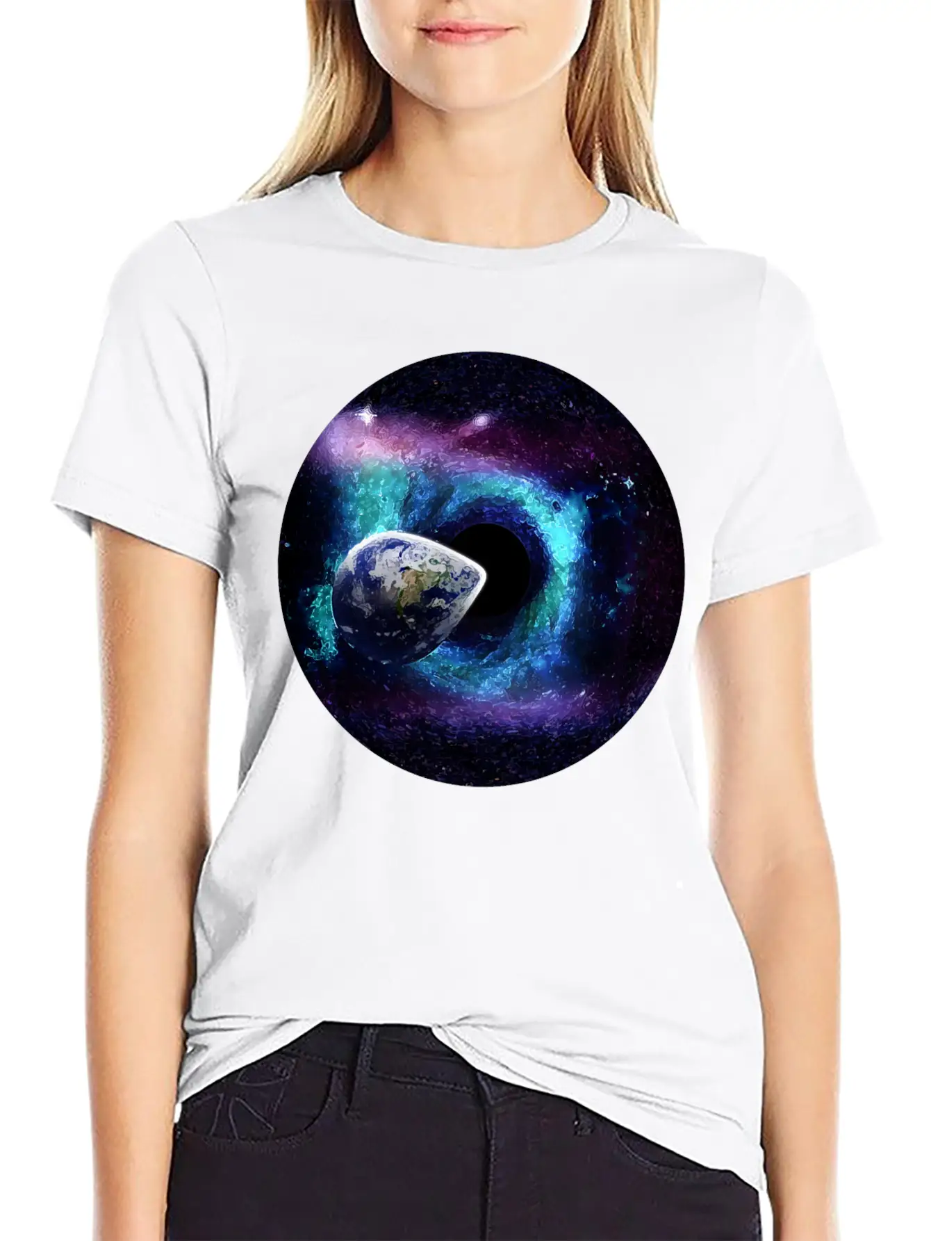 Planet Earth Swallowed By A Black Hole Gift Casual Graphic T-Shirt – Simple And Comfortable Daily Wear