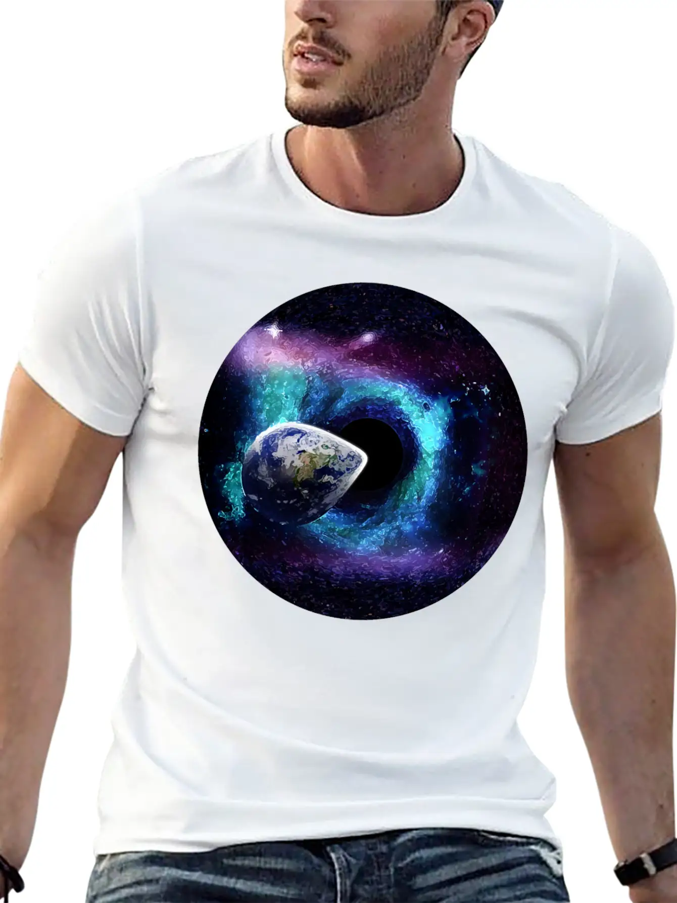 Planet Earth Swallowed By A Black Hole Gift Casual Graphic T-Shirt – Simple And Comfortable Daily Wear