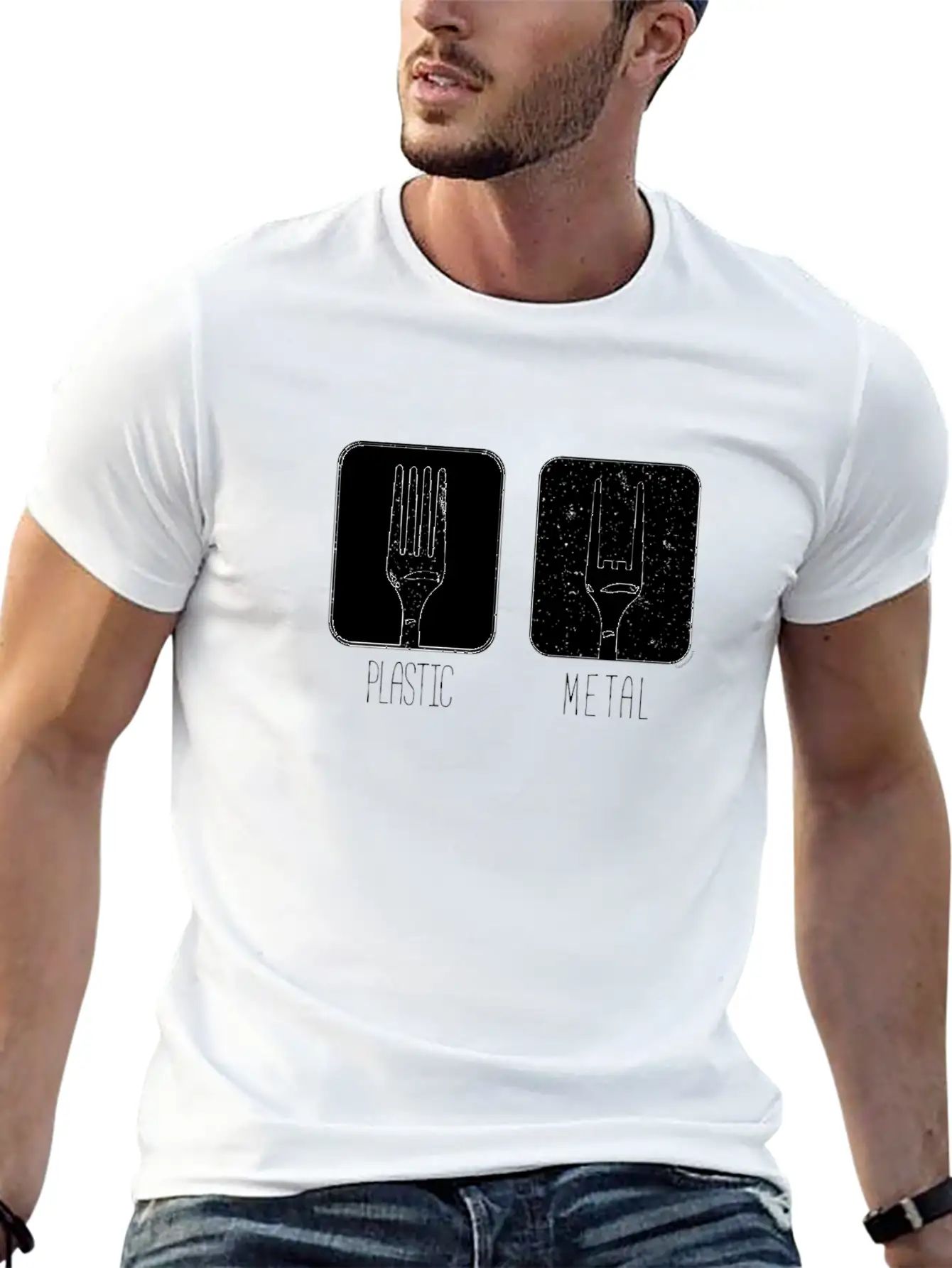 Plastic Metal Fork Breathable Soft Cotton T-Shirt – Timeless Casual Look